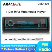 AKAMATE 1Din Car Radio MP3 Player Audio Multimedia FM Radio Bluetooth EQ Tuner with LCD Displays Support AUX USB TF Card