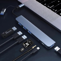 【鑫炬鋒】二拖八多功能擴展器 USB to type-C 集線器 筆電轉接頭(PD快充/USB2.0/USB3.0/3.5MM/SD/TF)