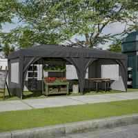 10'x20' EZ Pop Up Canopy Outdoor Portable Party Folding Tent with 6 Removable Sidewalls + Carry Bag + 6pcs Weight Bag, Black