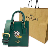 【COACH】X迪士尼聯名款米奇米妮斜背小琴譜包附原廠紙袋(復古綠)