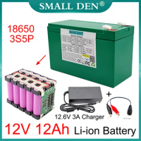 12V 12Ah 18650 3S5P lithium battery pack 12000mAh built-in 20A BMS,for Sprayer device Kids toys 12V Power Supply+12.6V3A Charger