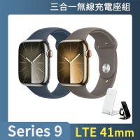 三合一無線充電座組 Apple Apple Watch S9 LTE 41mm(不鏽鋼錶殼搭配運動型錶帶)