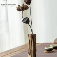 Chinese retro Zen solid wood vase ornaments flower arrangement ornaments