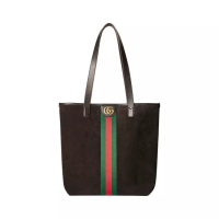 GUCCI Ophidia Medium Tote Bag Suede Leather Dark Brown