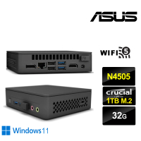 【ASUS 華碩】NUC平台雙核{戰鬥英雄W} Win11迷你電腦(N4505/32G/1TB M.2)