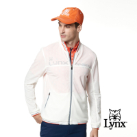 【Lynx Golf】男款素面羅紋配色織條網狀透氣長袖外套-白色