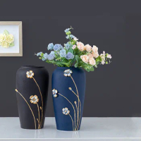New Chinese modern creative ceramic floor large vase dry flower porcelain vase flower art living room soft decoration light