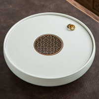 圓形陶瓷小茶盤新中式儲水盤茶海簡約家用白瓷功夫茶具套裝托盤