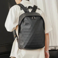 2022 New Backpack Men Fashion 3D Rhombus Men's Backpack Matte Soft Frosted PU Leather Backpack Male Travel Bag Back Bag Bolsas