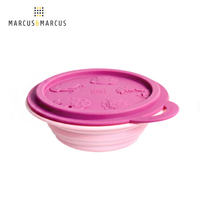 【加拿大 Marcus &amp; Marcus】動物樂園矽膠摺疊碗 - 粉紅豬 (紫紅碗蓋/粉紅碗)