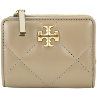 TORY BURCH Kira 雙T標誌菱格絎縫羊皮釦式短夾(奶茶色)