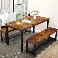 Dining Table Set with 2 Benches, Dining Table Set for 4, for Small Spaces Kitchen Dining Room Restaurants