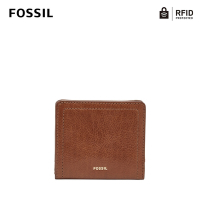 FOSSIL Logan 真皮系列拉鍊零錢袋設計短夾-咖啡色 SL7829200