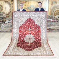 152x244cm Handmade Red Nanyang Rugs Ivory Oriental Medallion Silk Carpet (YHW1003B)