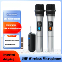 Wireless Microphone System UHF Professional Handheld Mic USB Receiver Karaoke Micphone 50m for Home Party Church Singing Meeting