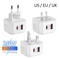 US/EU/UK USB C Charger For iPhone 14 13 Pro QC3.0 Quick Charge PD 20W USB Type C Fast Charging Travel Wall Charger Power Adapter