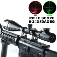 Optics Hunting Rifle Scope 6-24x50 AOE Red &amp; Green Illuminated Crosshair Gun Scopes Riflescopes w/ Free Mounts