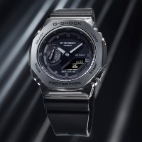 CASIO卡西歐 G-SHOCK 金屬錶殼 八角形雙顯錶-全黑 GM-2100BB-1A 防水200米