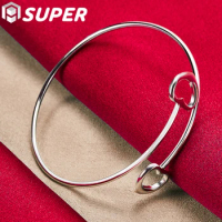 925 Sterling Silver Double Heart Opening Bangle Bracelet For Women Man Fashion Wedding Engagement Party Jewelry