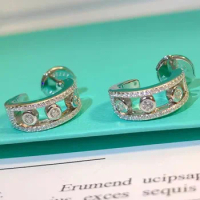 Custom Solid 10K White Gold Women Stud Earrings Half Circle Wedding Anniversary Engagement Round Moissanite Diamond Earrings