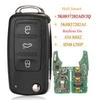 jingyuqin Keyless Go Remote Key 434Mhz ID48 For VW Caddy Eos Golf Jetta Beetle Polo Tiguan Touran 5K0837202AD /202Q 5K0837202AJ