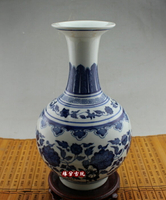 景德鎮陶瓷花瓶仿古青花牡丹花瓶瓷器古典工藝品家居裝飾客廳擺件1入