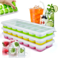 Ice Tray Silicone Mold with Covers Soft Bottom Silicone Easy Demolding Ice Mold Durable Bar Wine Ice Block Mechanism Ice Box