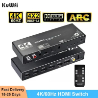 KuWFi 4K/60Hz HDMI Switch Remote 4x2 HDR HDMI Switcher Audio Extractor With ARC &amp; IR Switch HD-MI 2.0 For PS4 TV HDTV
