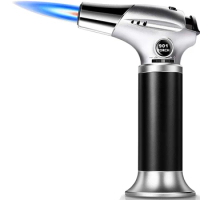 Butane Torch, Kitchen Refillable Butane Blow Torch with Lock and Adjustable Flame (Butane Gas Not In