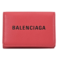 【Balenciaga 巴黎世家】簡約經典品牌英文LOGO三折簡式零錢短夾(紅)