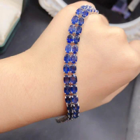 Bangle S925 Sterling Silver Deluxe Double row 50 Sri Lankan natural sapphire bangle Ladies color beautiful special mail boutique