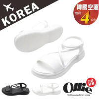 【OLLIE】韓國空運。一字拼接露趾4CM厚底涼拖鞋/版型偏小(72-01030/現+預)