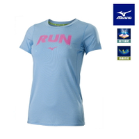 女路跑短袖T恤 J2TAB20525（淺藍）【美津濃MIZUNO】