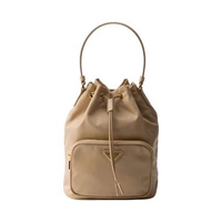 Prada Duet Re-Nylon Bucket Shoulder Bag Camel Brown Brown