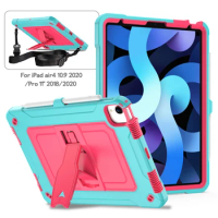 iPad Air4 2020 iPad 10.2 2020 2021 Case Kids Cute Colorful iPad Pro11 2021 Silicon Tablet Cover with PC Stand Shoulder Strap
