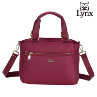 【Lynx】美國山貓輕量尼龍布包多隔層機能兩用包 手提/斜背 紅色