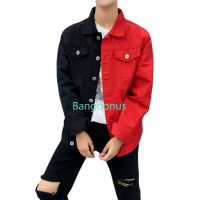 KKNew kasual jaket Denim Slim untuk lelaki hitam Jeans merah jaket Homme bunga bersulam Streetwear Denim Coat pengebom lelaki Jacketq11