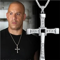 Fast And Furious 9 Necklace Religious Crystal Cross Pendant Necklaces Dominic Toretto Movie Jewelry For Men Gift