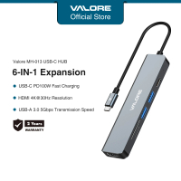 VALORE MH-013 USB-C Hub 6-in-1 | Type-C to HDMI 4K, VGA, Ethernet, USB 3.0, SD Card Reader | Multi-F