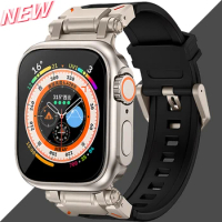 For Apple Watch 45mm 44mm Change To Ultra 360 Full Protector Case+Rubber Strap for iwatch series 8 7 6 se 5 Titanium Color Band