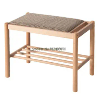 Lepin Shangju solid wood shoe changing stool Chinese antique household shoe rack can sit on the door shoe wearing stool linen
