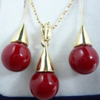 USA Sallei natural nanyang pearl 12mm red coral pendant earring shell bead revision set Genuine Natural stone gems Fortune Fine