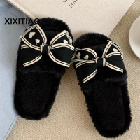 XIXITIAO จัดส่งในไทย🚚 รองเท้าขนปุย โบว์น่ารัก กันลื่น ใส่สบาย นุ่ม รองเท้าแตะน่ารัก รองเท้าแตะกันลื่