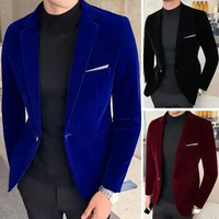 Men Suit Top Stylish Male Regular Sleeves Slimming Velvet Blazer for Business Men Blazer Men Suit Coat