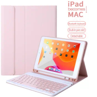 Case with Keyboard for Apple IPad 10.2 7th 8th Gen Generation Wireless Bluetooth Keyboard PU Tablet Cover with Pencil Holder