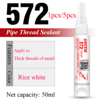5pcs 1pcs 50ml Loctite 572 Pipe Thread Sealant Creamy White Super Adhesive Medium Strength Slow Curing Glue