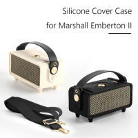 Silicone Cover Case with Handle Strap and Shoulder Strap Travel Carrying Pouch Case Shockproof for Marshall Emberton II Speaker