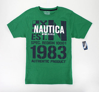 美國百分百【全新真品】Nautica 帆船牌 數字 文字 圖樣 男生 短袖 T恤 T-shirt Tee 綠色 S號