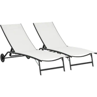 Chaise Lounge Outdoor, 2 Piece Lounge Chair with Wheels, Tanning Chair with 5 Adjustable Positions,chaise lounge