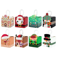 8pcs Merry Christmas Candy Gift Box Kraft Paper Cookies Gift Packing Bags Christmas Hanging Pendants 2023 Xmas Party Home Decor